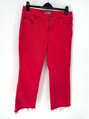 Kut from the Kloth Kelsey Fab Ab Ankle Flare Frey blood orange red Jeans 12